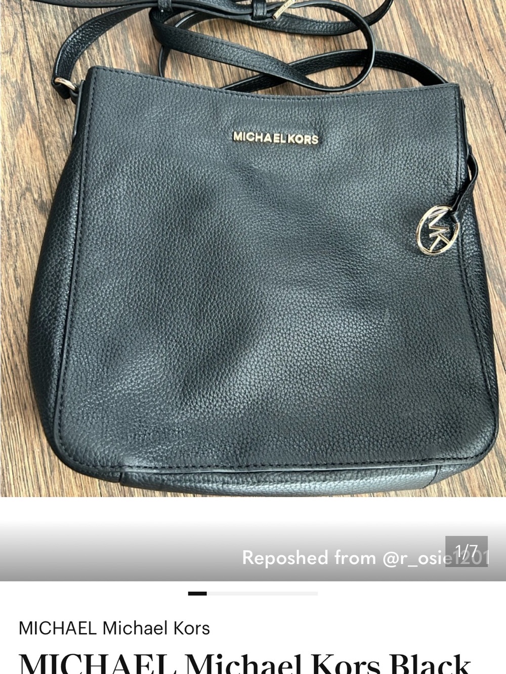 Michael Kors Black Pebbled Leather Shoulder Bag with Gold Logo